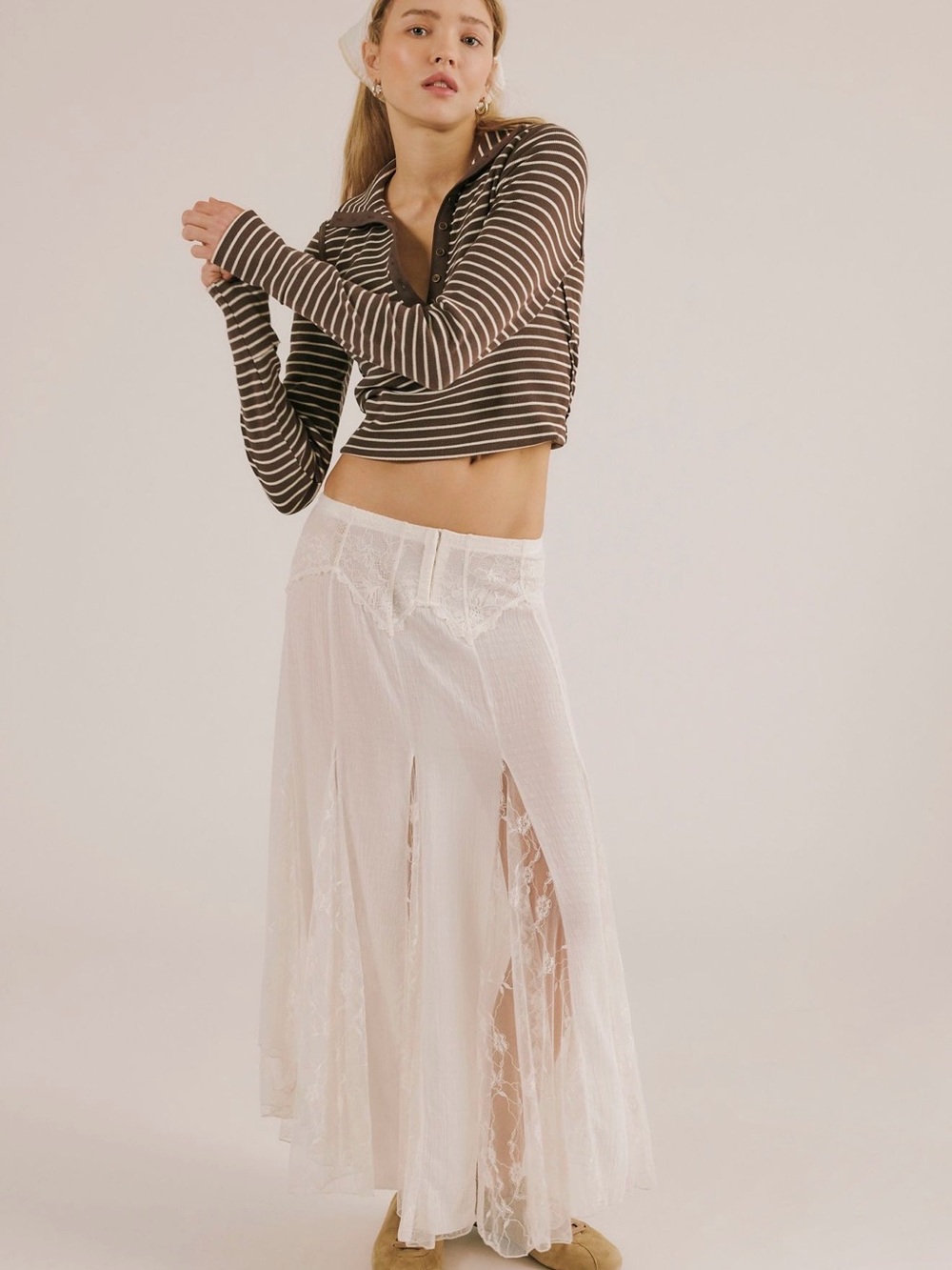 NWT Nice to Meet You Maxi Slip Skirt Sz M White Alyssum